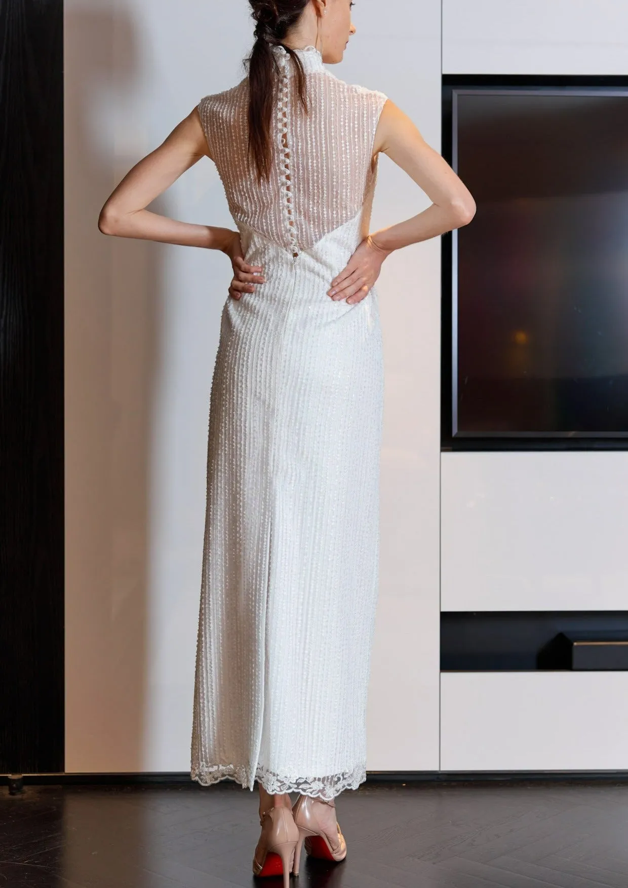 Moonflower Sequinned Qipao - RTW