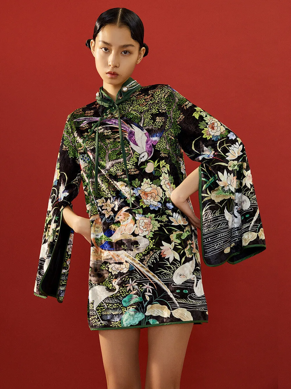 Mukzin | Floral Print Cheongsam Dress - Space In The Gourd