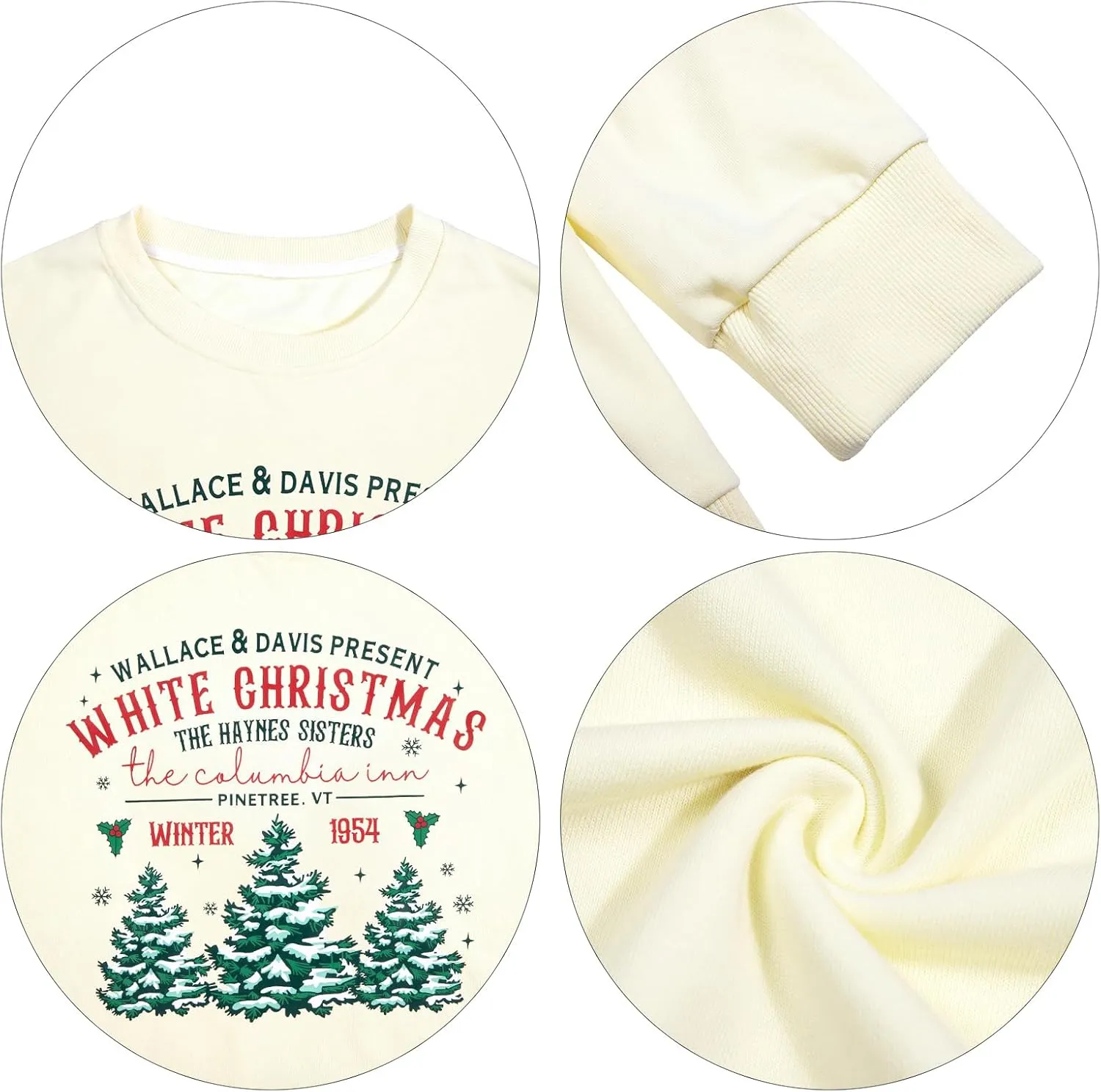 MYHALF Womens White Christmas Sweatshirt Crewneck Christmas Tree Graphic Shirts Oversized Xmas Pullover Sweater