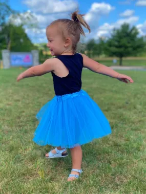Neon Blue Tutu Skirt - Kids Size 3-Layer Tulle Basic Ballet Dance Costume Tutus for Girls