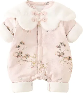 Newborn Baby Girls Romper Traditional Chinese New Year Long Sleeve Jumpsuit Tang Suit Winter Warm Crawl Suit