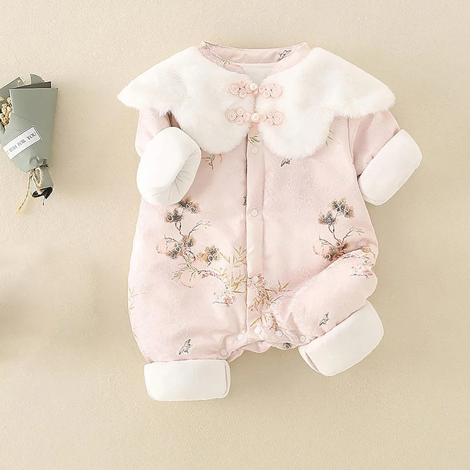 Newborn Baby Girls Romper Traditional Chinese New Year Long Sleeve Jumpsuit Tang Suit Winter Warm Crawl Suit