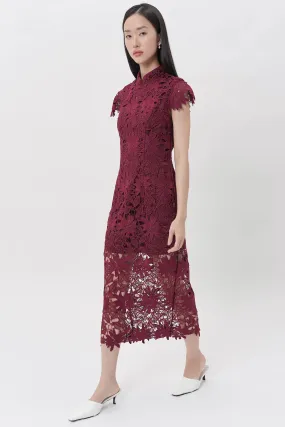 Nongli Cheongsam Midi Dress In Maroon (ONLINE EXCLUSIVE)