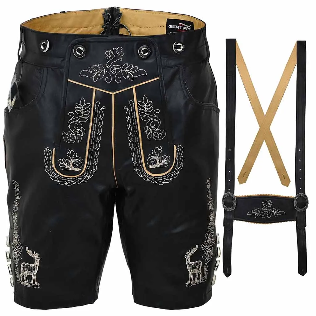 Oktoberfest Costumes mens Leather Lederhosen Albert Black
