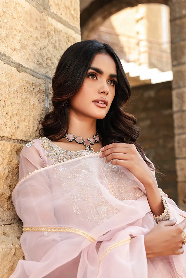 Pakistani Wedding Dress in Open Frock and Lehenga Style