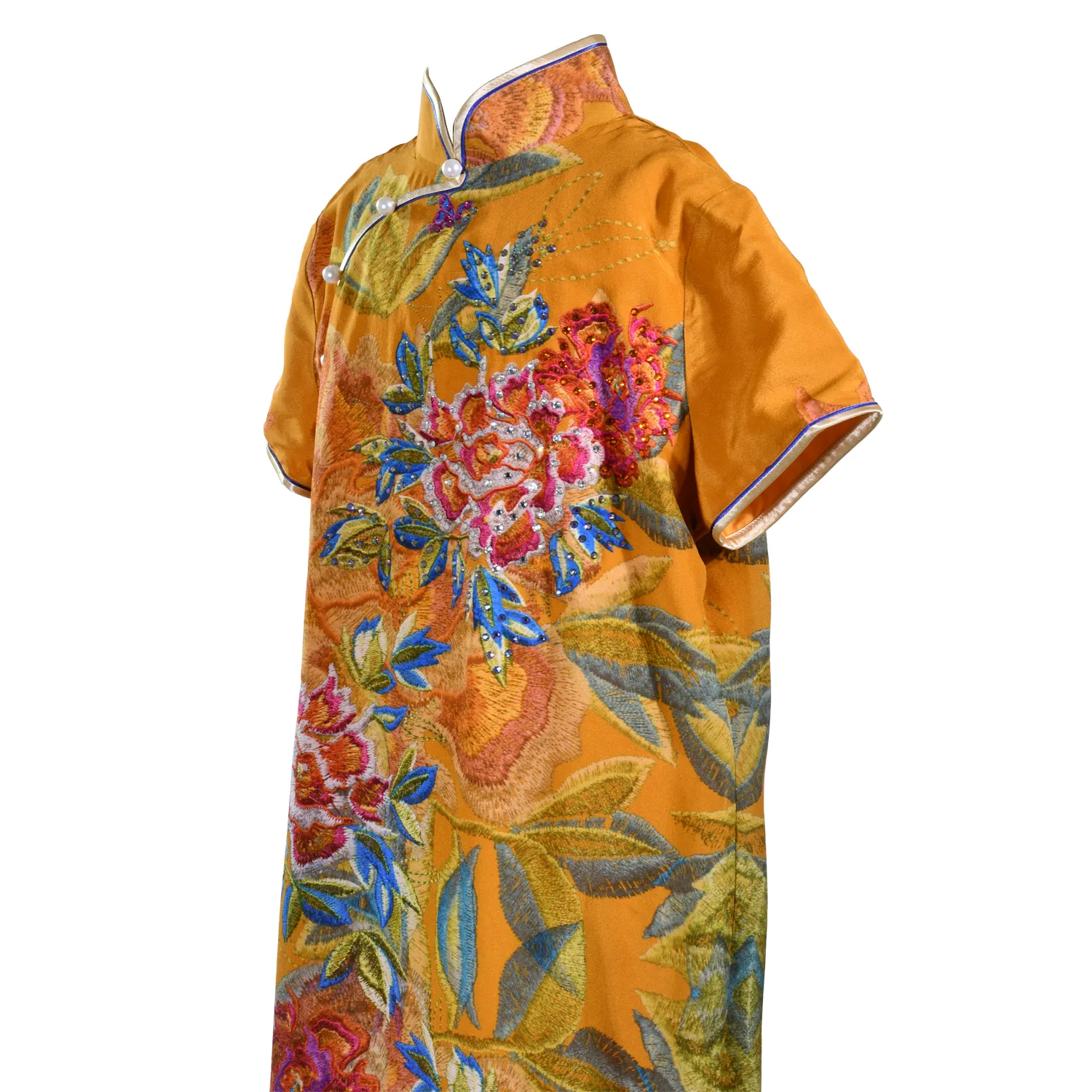 【PEONY】100% Silk Cheongsam with Crystals-Junior