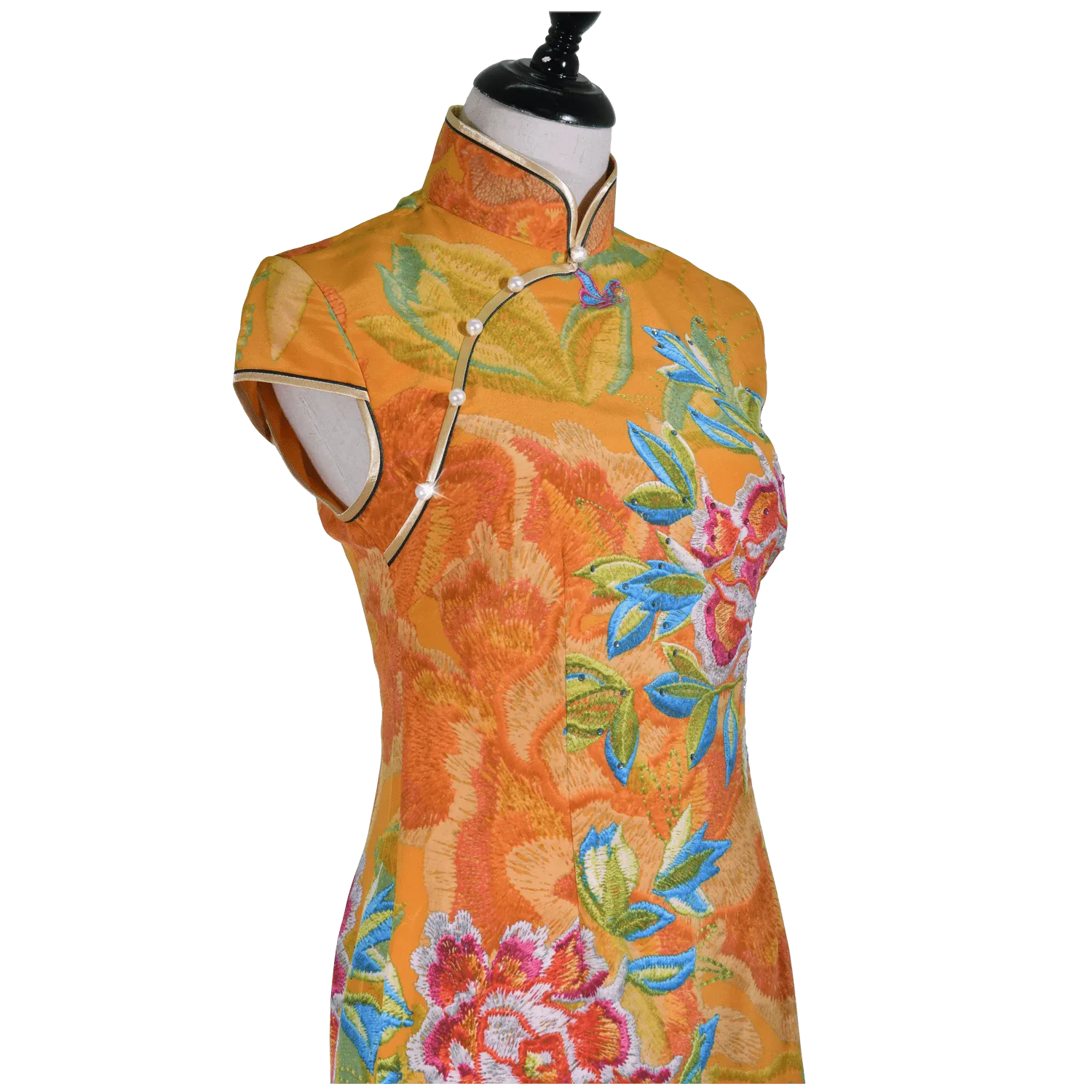 【PEONY】100% Silk Crystal Cheongsam (Cap Sleeve)