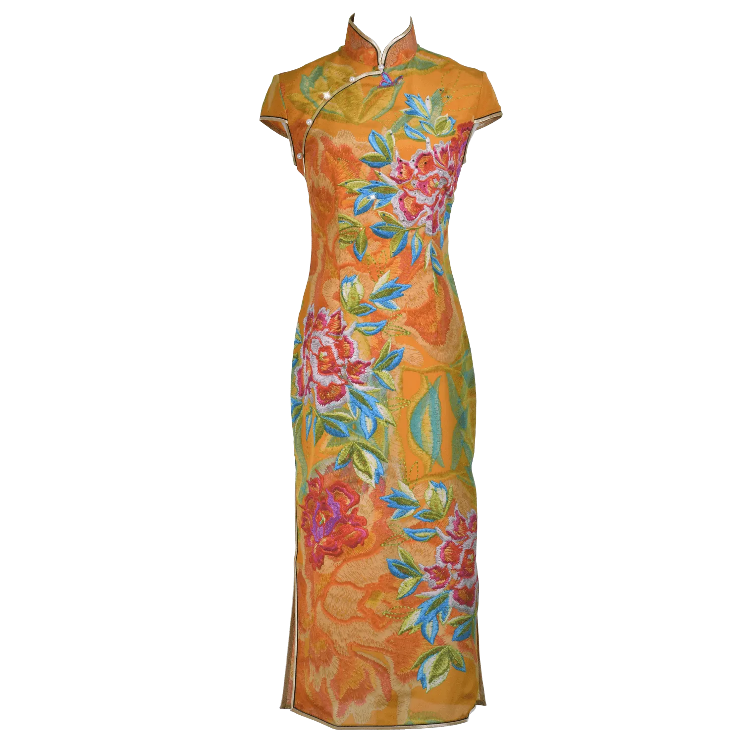 【PEONY】100% Silk Crystal Cheongsam (Cap Sleeve)