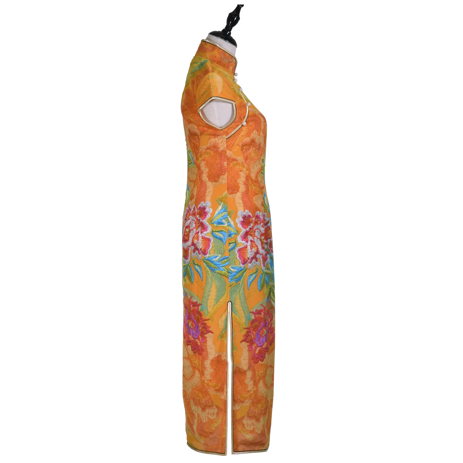 【PEONY】100% Silk Crystal Cheongsam (Cap Sleeve)