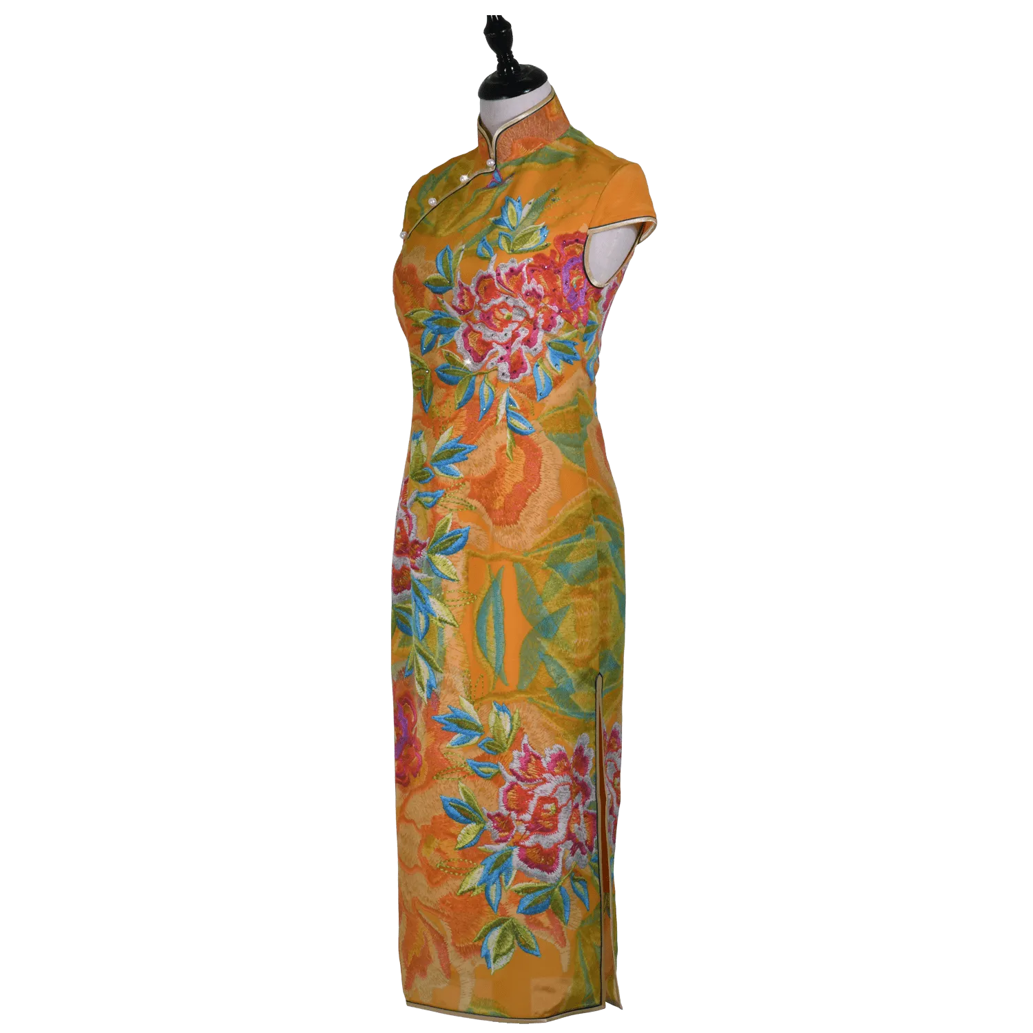 【PEONY】100% Silk Crystal Cheongsam (Cap Sleeve)