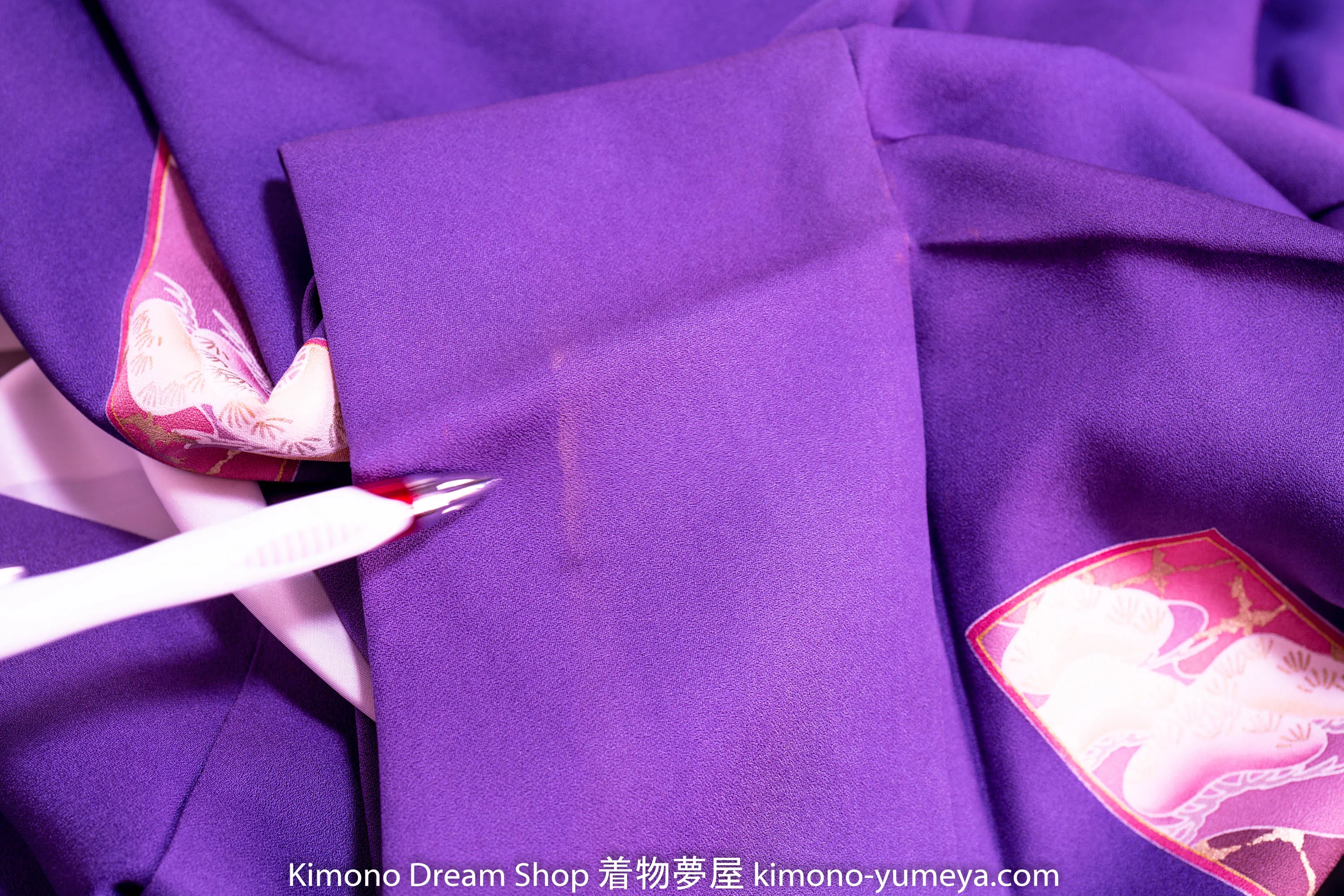 Purple Homongi - Unique Style - Vintage Silk Kimono - Japanese Herons Traditional Patterns Clouds