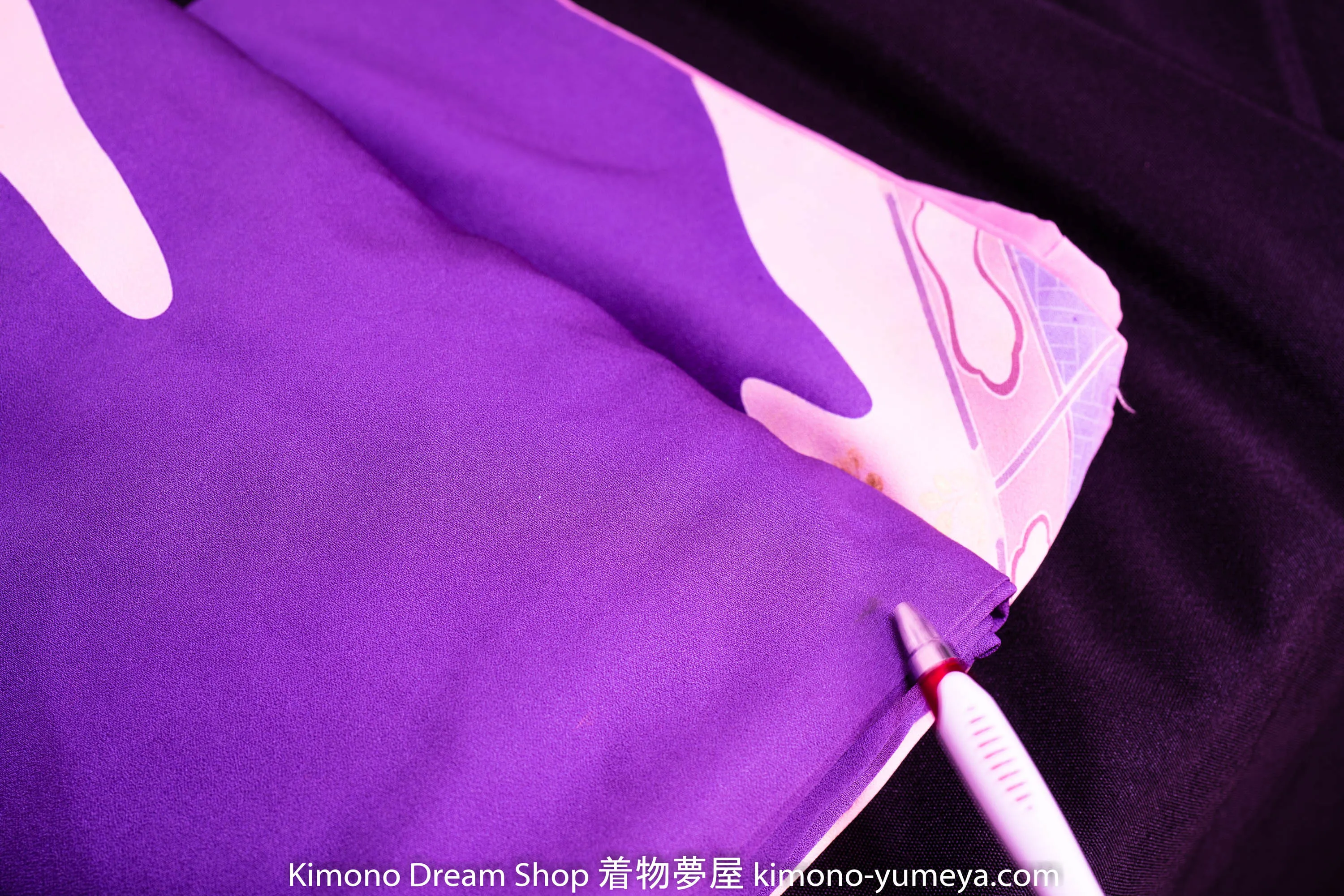 Purple Homongi - Unique Style - Vintage Silk Kimono - Japanese Herons Traditional Patterns Clouds