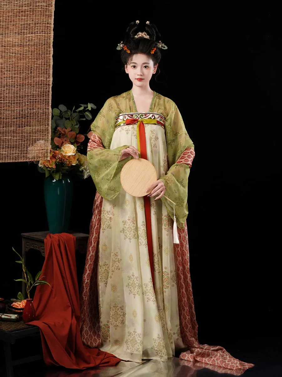 Qing Li 青璃 Bamboo Glaze Tang Dynasty Embroidered Hezi Restoration Qixiong Ruqun Set