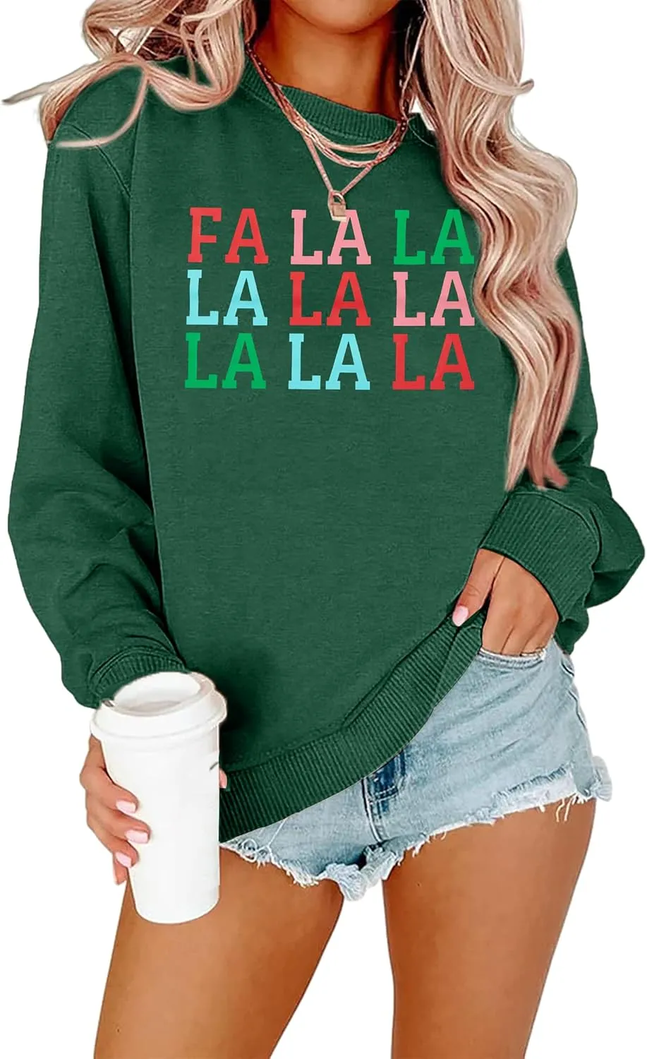 QLIPIN Christmas Sweatshirt for Women Fa La La La Christmas Song Sweater Xmas Music Notes Crewneck Long Sleeve Pullover