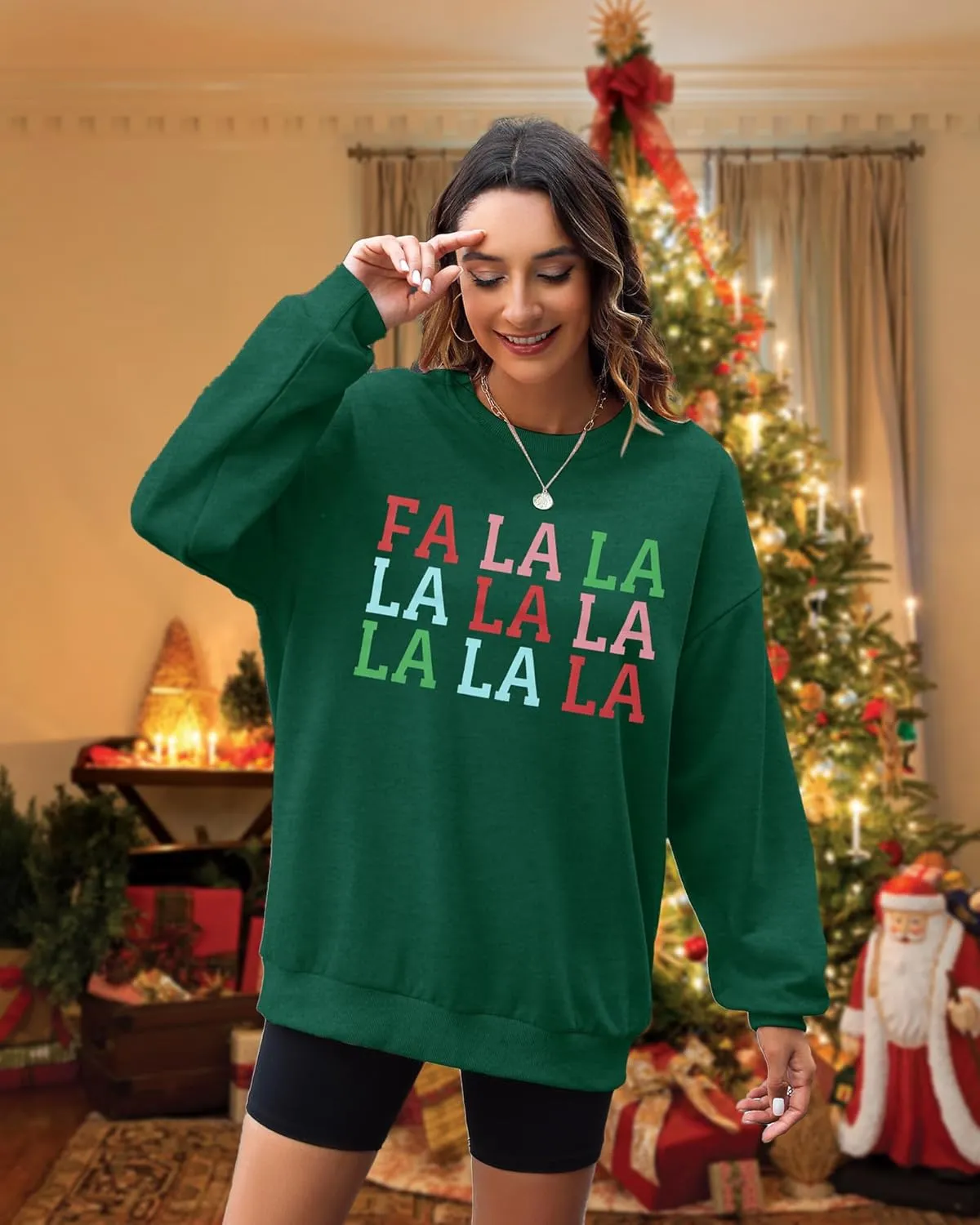 QLIPIN Christmas Sweatshirt for Women Fa La La La Christmas Song Sweater Xmas Music Notes Crewneck Long Sleeve Pullover