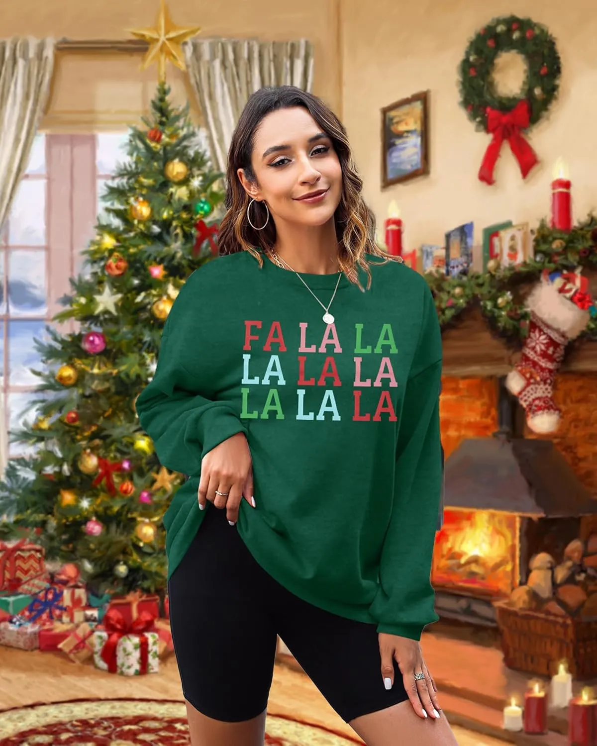 QLIPIN Christmas Sweatshirt for Women Fa La La La Christmas Song Sweater Xmas Music Notes Crewneck Long Sleeve Pullover