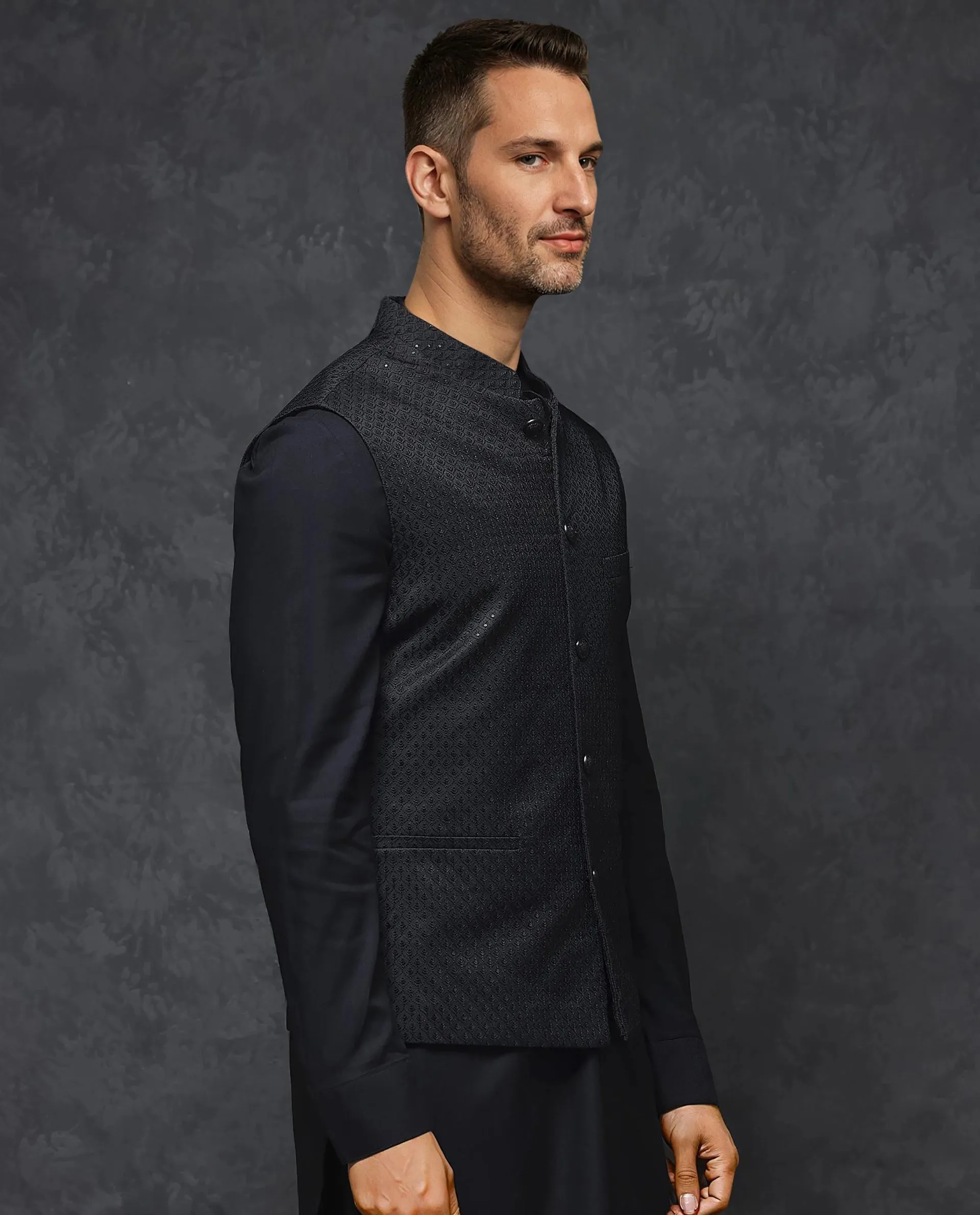 Rare Rabbit Men's Lasmos-Kpb Black Kurta-Suit