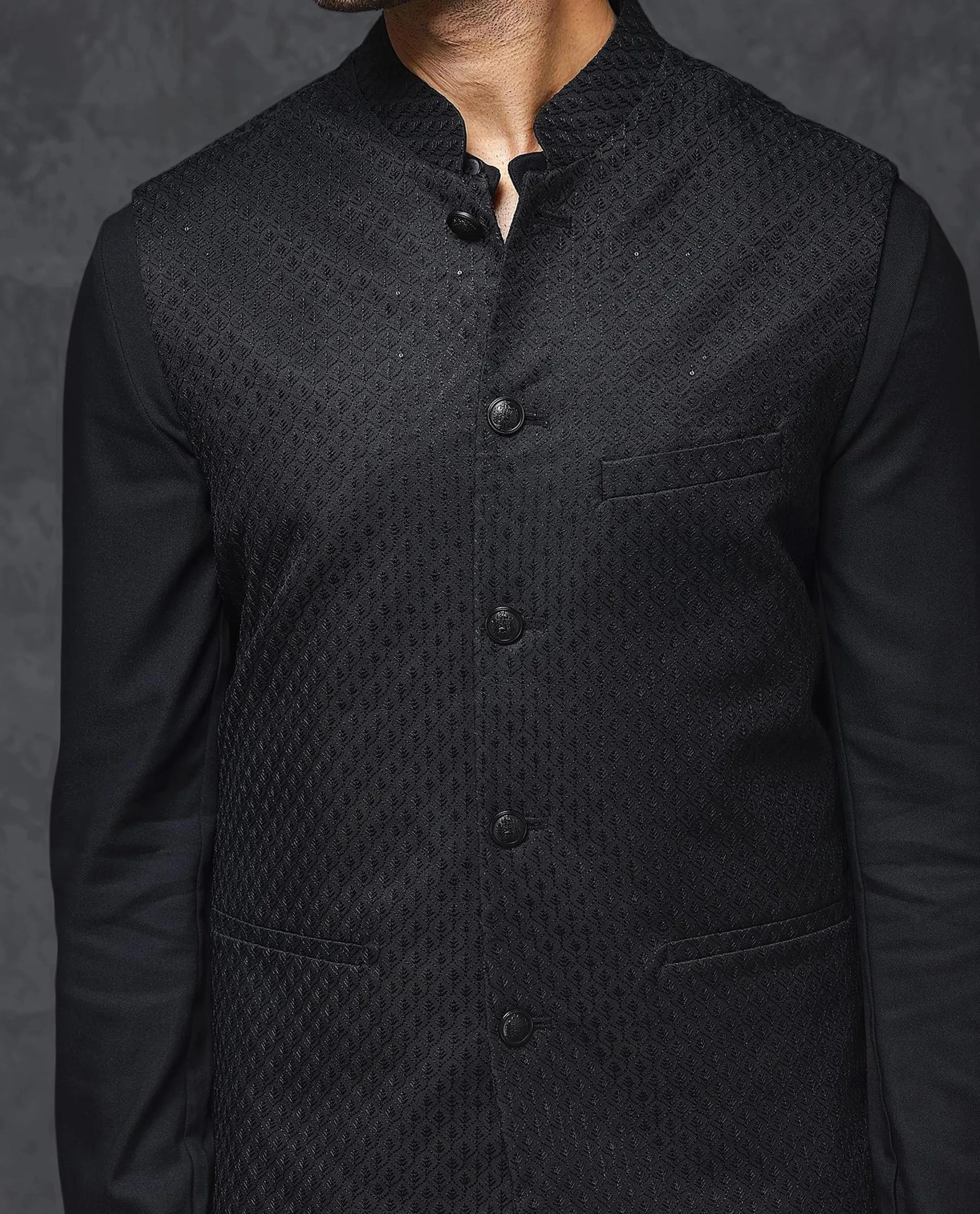 Rare Rabbit Men's Lasmos-Kpb Black Kurta-Suit