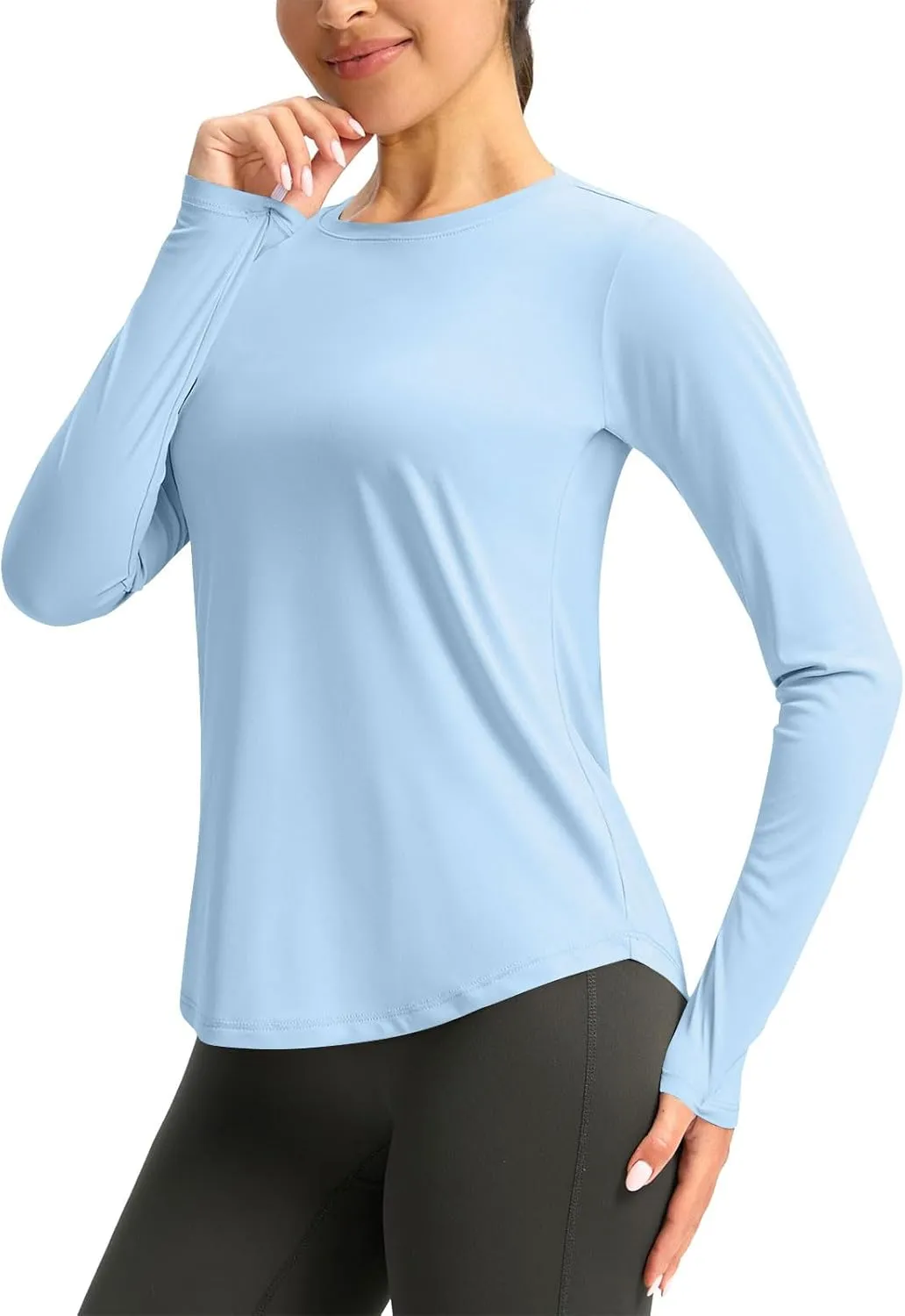 Rash Guard for Women UPF 50  SPF UV Protection Workout Tops with Thumb Hole Long Sleeve Lightweight Hiking Swim Shirts