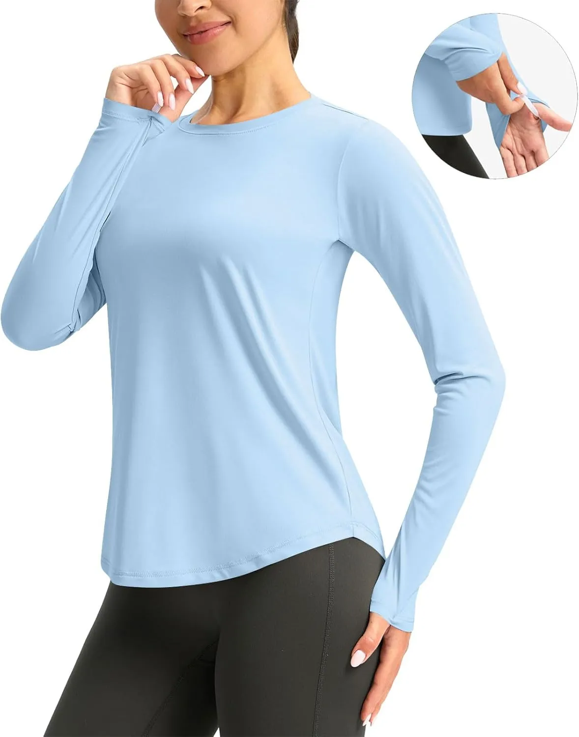 Rash Guard for Women UPF 50  SPF UV Protection Workout Tops with Thumb Hole Long Sleeve Lightweight Hiking Swim Shirts
