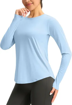 Rash Guard for Women UPF 50  SPF UV Protection Workout Tops with Thumb Hole Long Sleeve Lightweight Hiking Swim Shirts