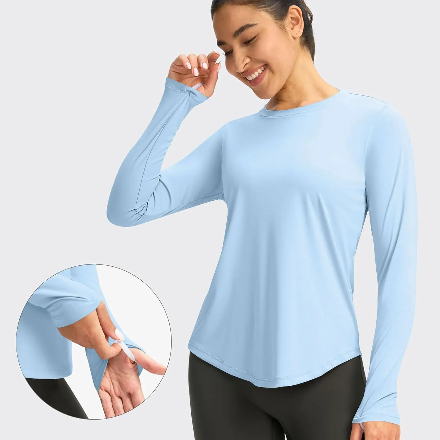 Rash Guard for Women UPF 50  SPF UV Protection Workout Tops with Thumb Hole Long Sleeve Lightweight Hiking Swim Shirts