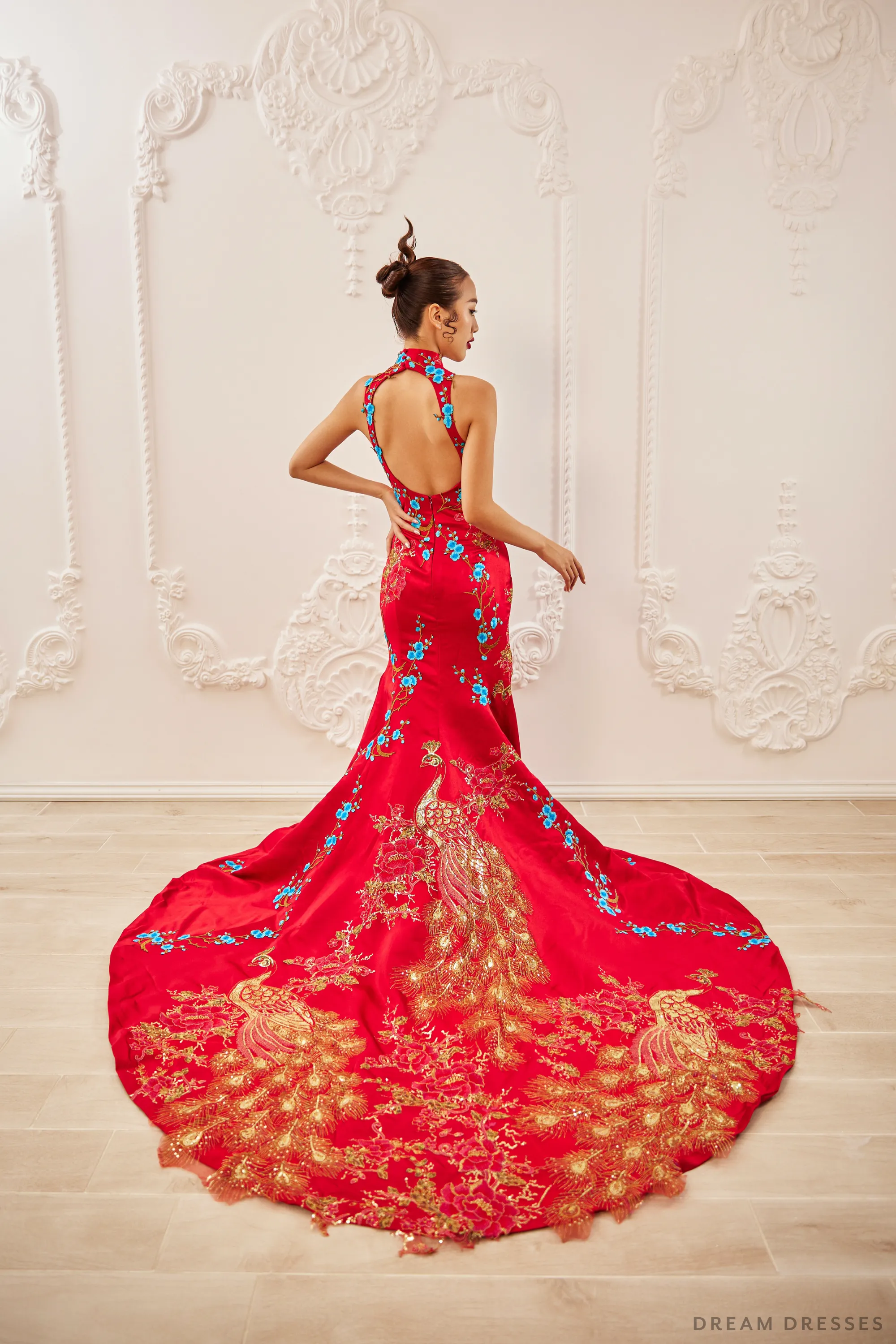 Red Bridal Cheongsam | Modern Cheongsam with Phoenix (#RUYI)