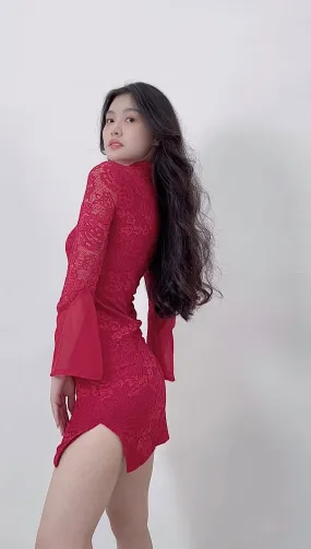 RED LACE CHEONGSAM