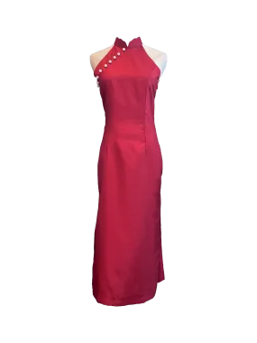 Red Teardrop Cheongsam with Scalloped Collar