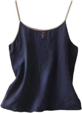 Retro Embroidered Cotton and Linen Small Camisole Women's Summer Inner Sleeveless Bottoming Vest top