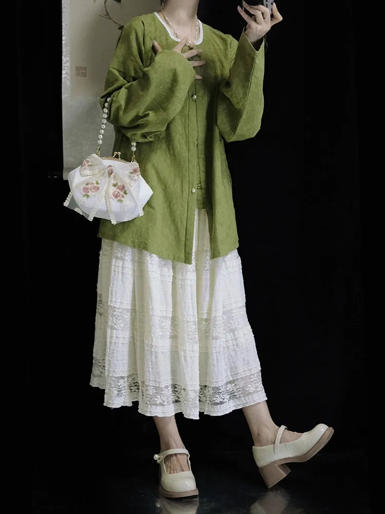 Rice Grain 米豆 Hanyuansu Han Element Cotton Lace Skirt