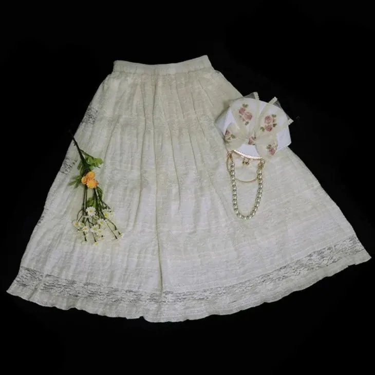 Rice Grain 米豆 Hanyuansu Han Element Cotton Lace Skirt