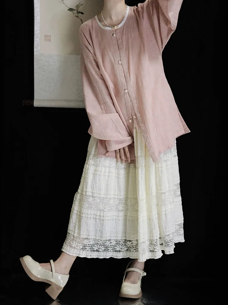 Rice Grain 米豆 Hanyuansu Han Element Cotton Lace Skirt