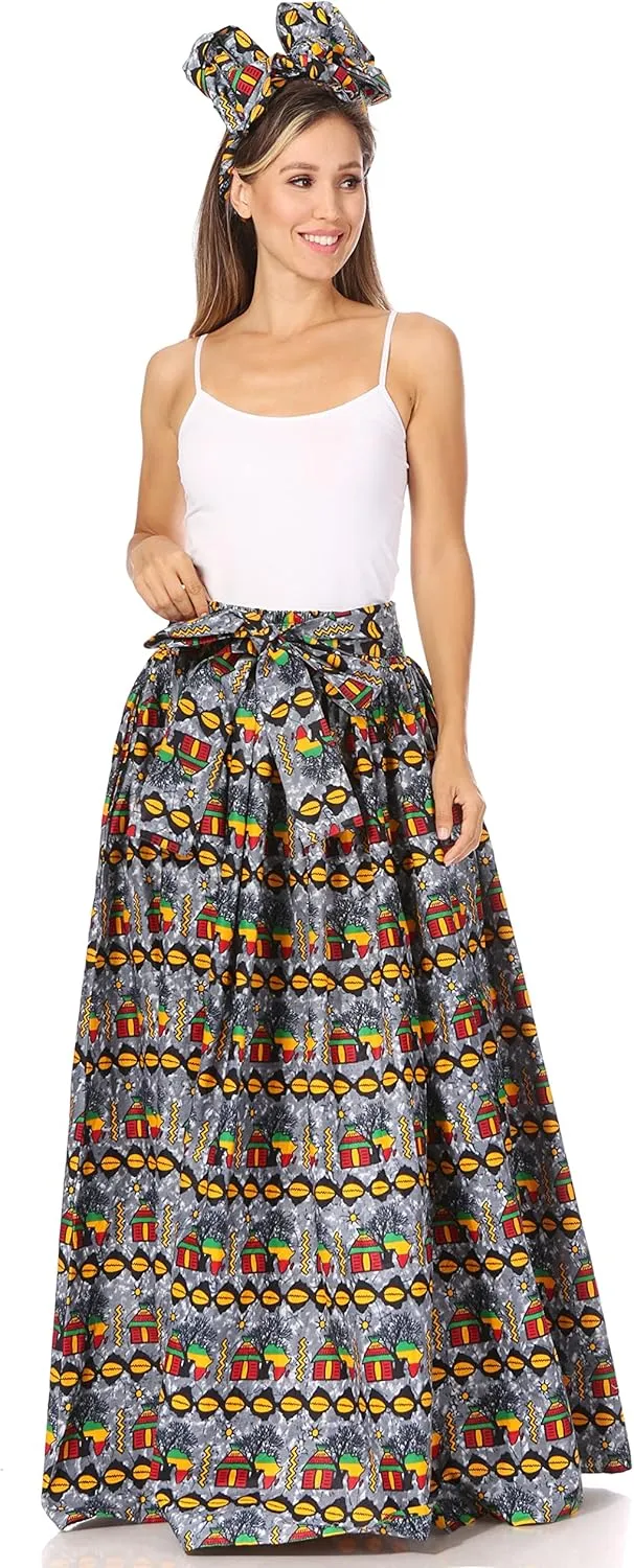 Sakkas Asma Second Convertible Traditional Wax Print Adjustable Strap Maxi Skirt