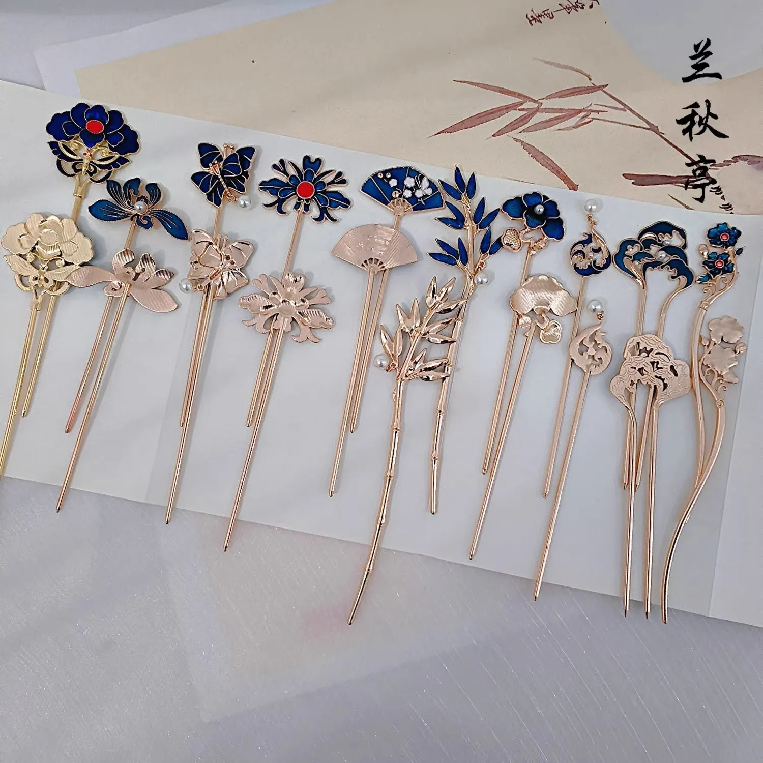 Shao Lan 烧蓝 Burnt Blue Various Ming Dynasty Turquoise Flower Hairpins