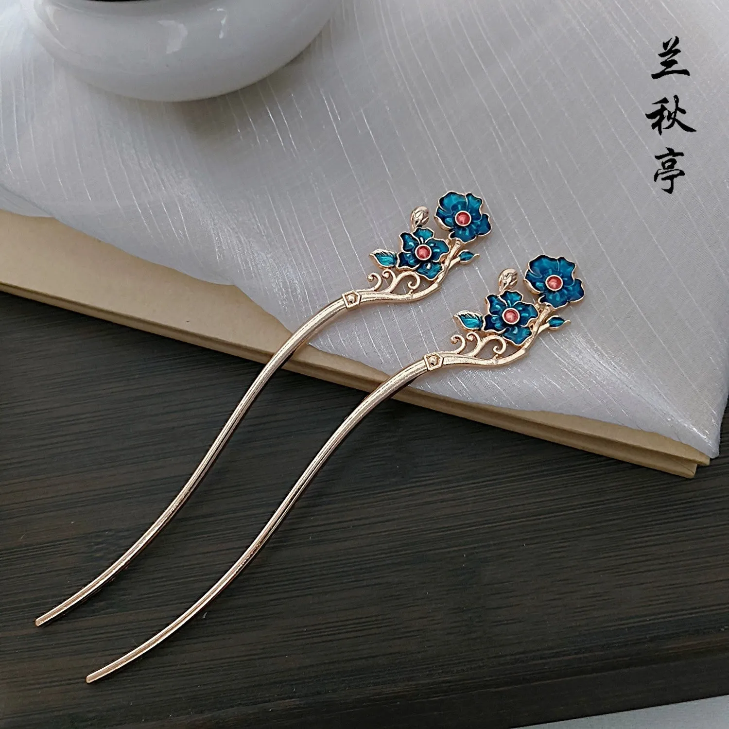 Shao Lan 烧蓝 Burnt Blue Various Ming Dynasty Turquoise Flower Hairpins