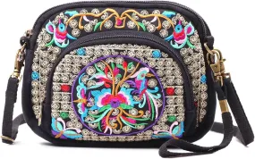 SILKAREA Embroidered Cute Mini Crossbody Bag for Women Small Handbags Wristlet Wallet Bag Cell-phone Pouch Coin Purse