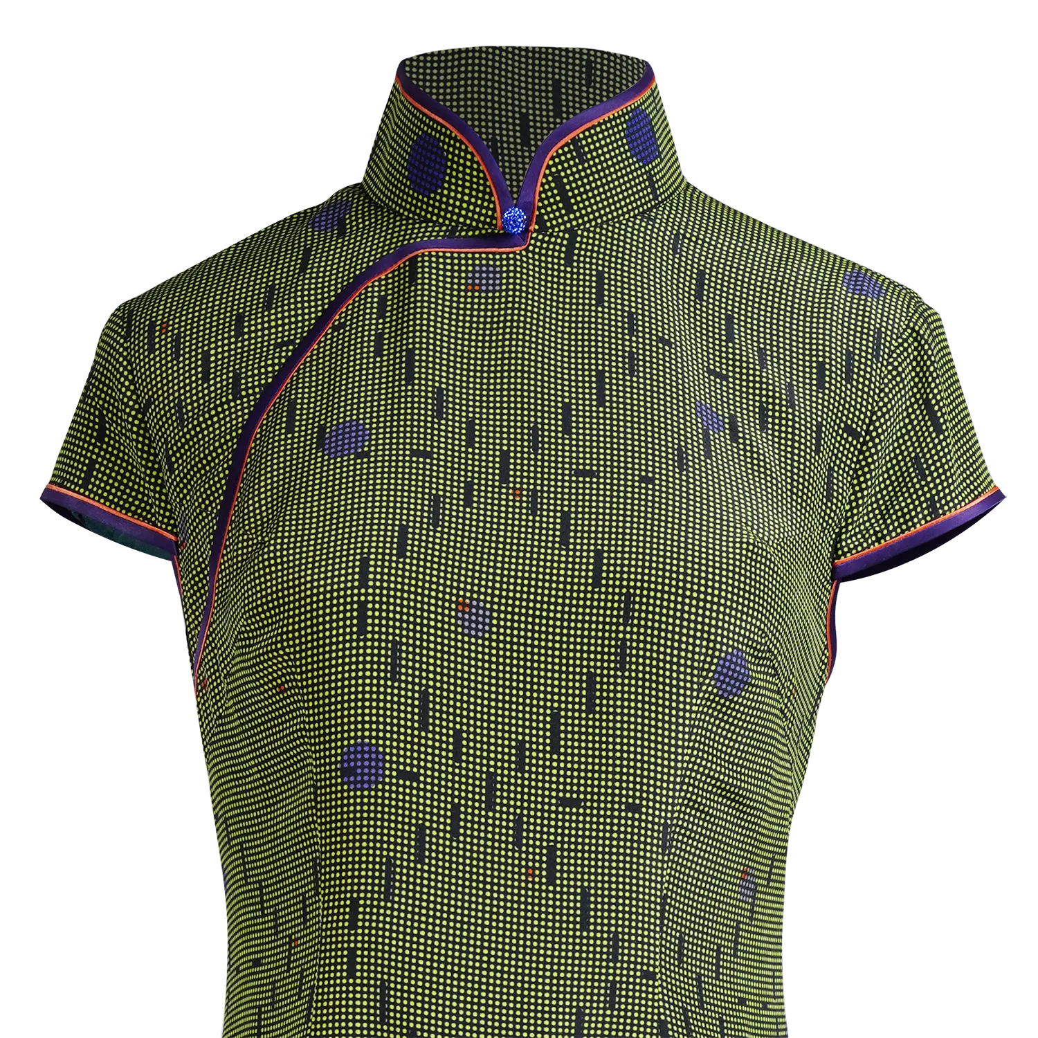 【SKYLINE】100% Silk Cheongsam - Mesh Version (Cap Sleeve) (Crystal Button)