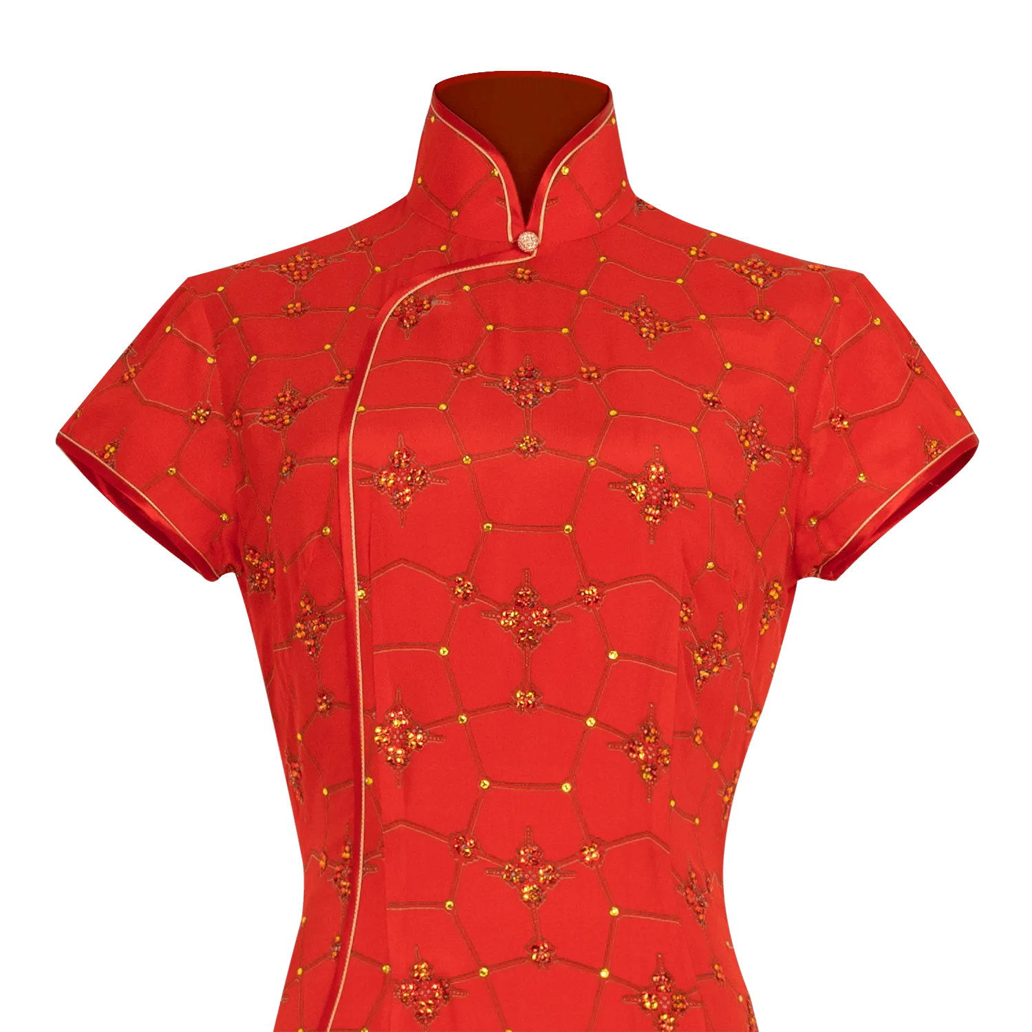 【SNOWFLAKE】100% Silk Crystal Cheongsam-Wedding Series (Cap Sleeve/Regular Fit)