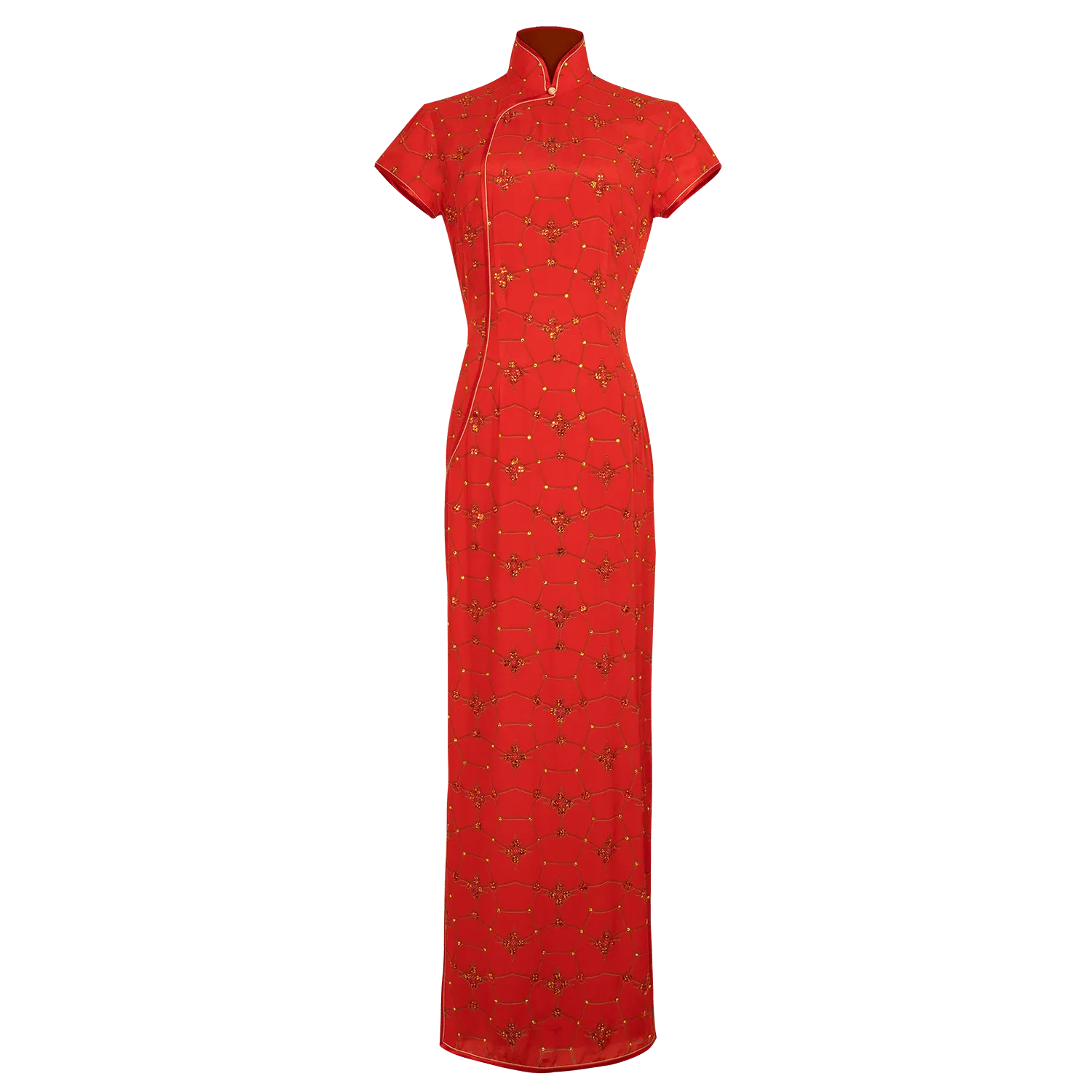 【SNOWFLAKE】100% Silk Crystal Cheongsam-Wedding Series (Cap Sleeve/Regular Fit)