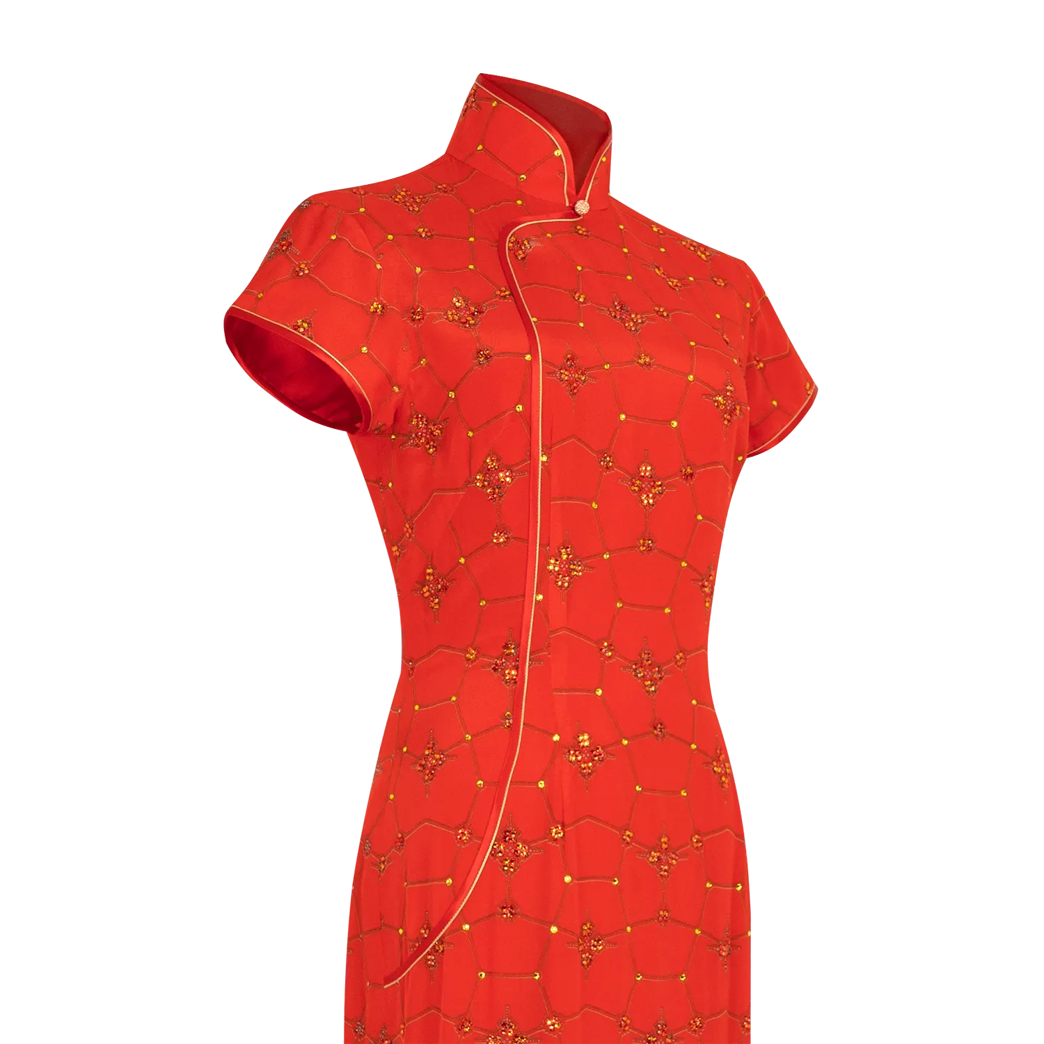 【SNOWFLAKE】100% Silk Crystal Cheongsam-Wedding Series (Cap Sleeve/Regular Fit)