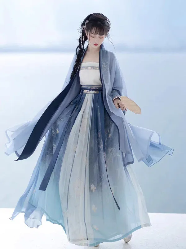 Song Dynasty Blue Hanfu 5 Pieces Suite Summer Hanfu
