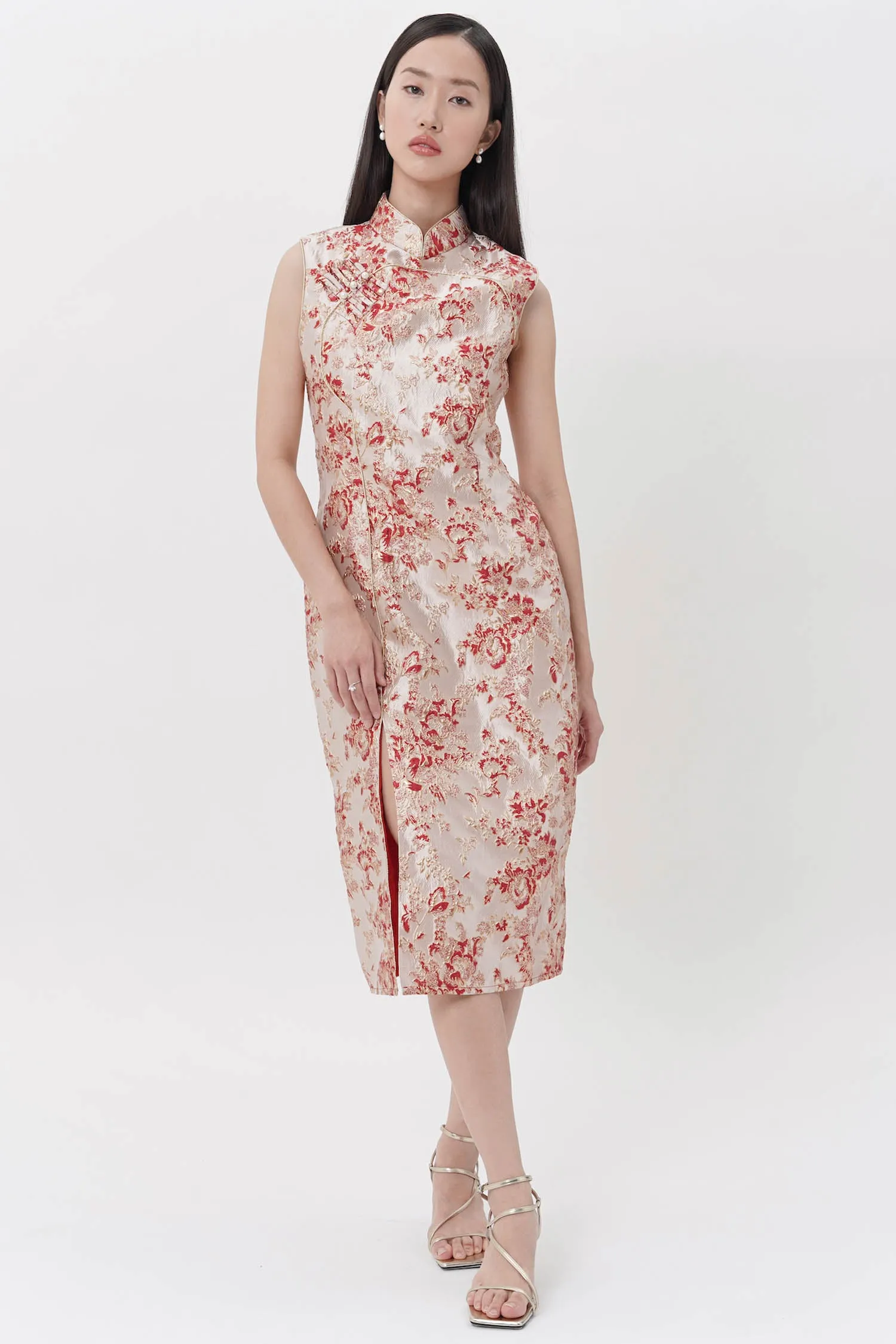 Suanni Cheongsam Midi Dress In Maroon-Nude (ONLINE EXCLUSIVE)