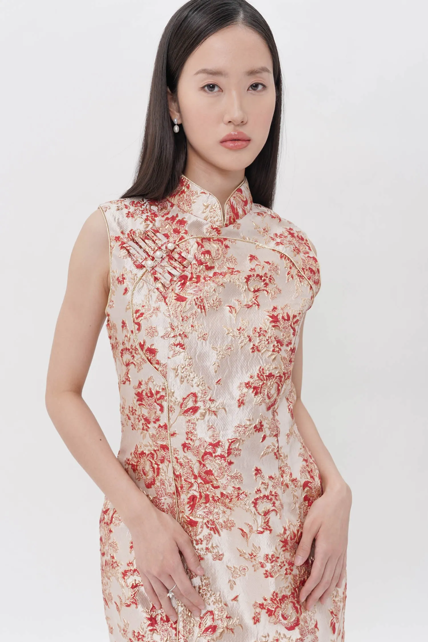 Suanni Cheongsam Midi Dress In Maroon-Nude (ONLINE EXCLUSIVE)