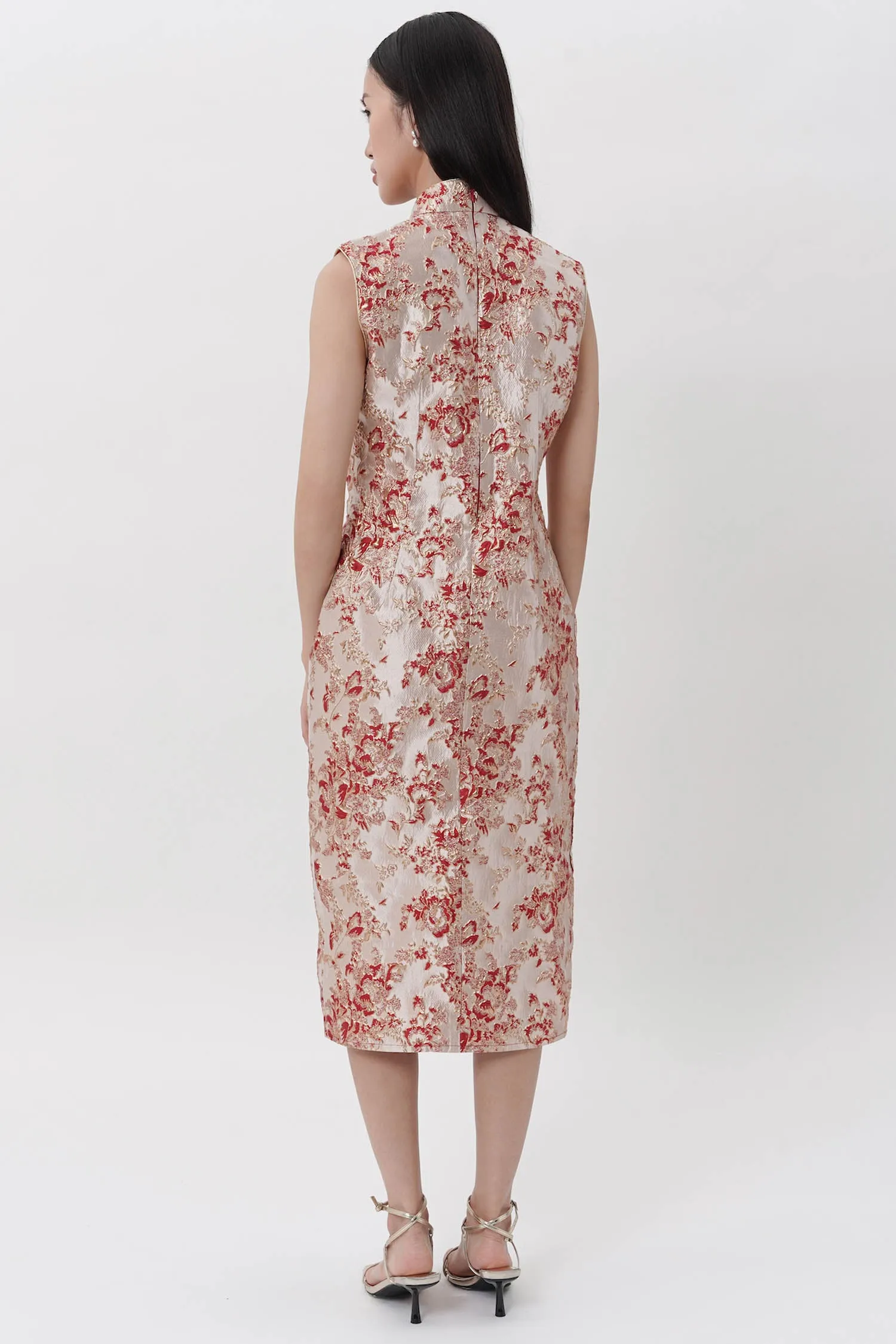 Suanni Cheongsam Midi Dress In Maroon-Nude (ONLINE EXCLUSIVE)