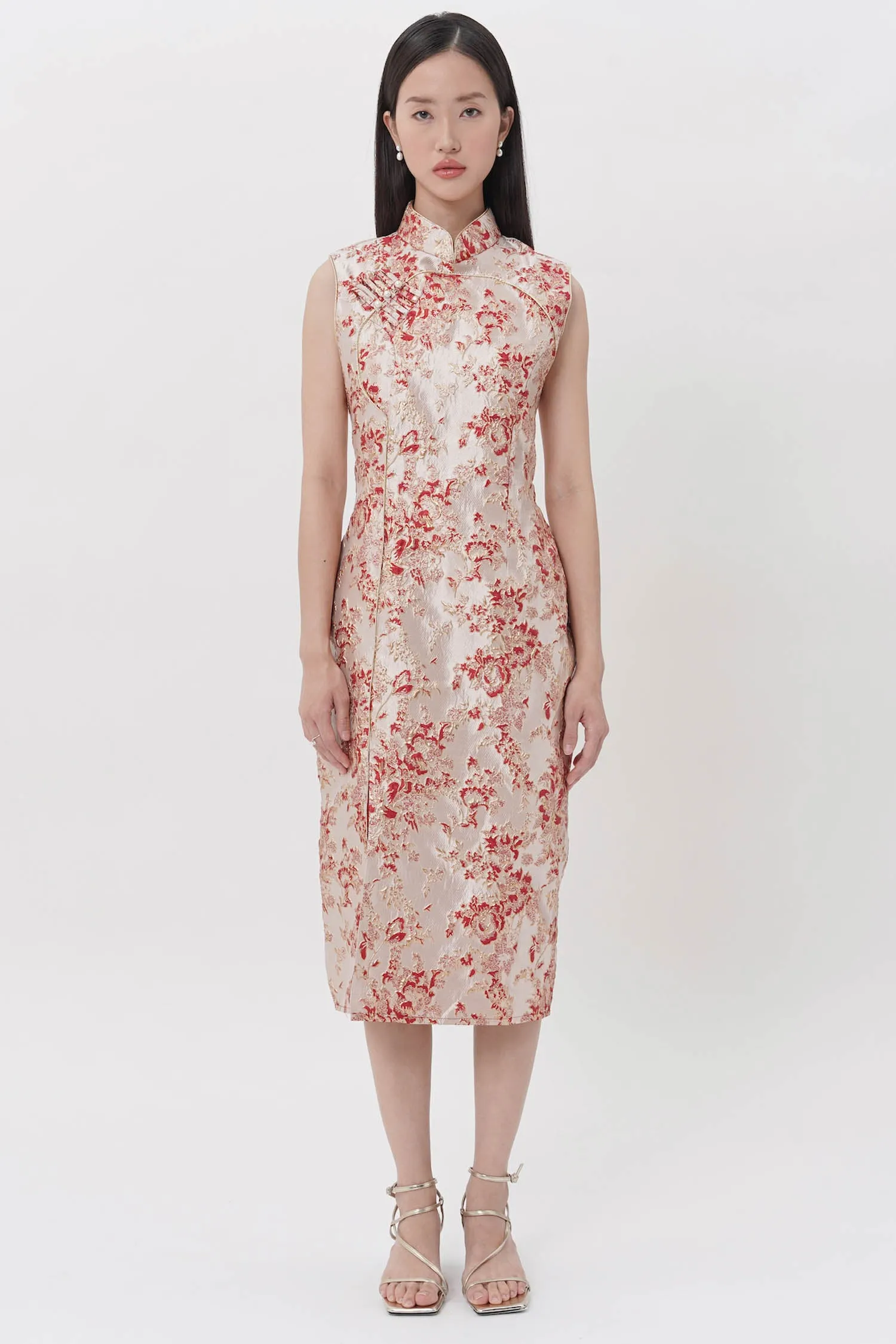 Suanni Cheongsam Midi Dress In Maroon-Nude (ONLINE EXCLUSIVE)