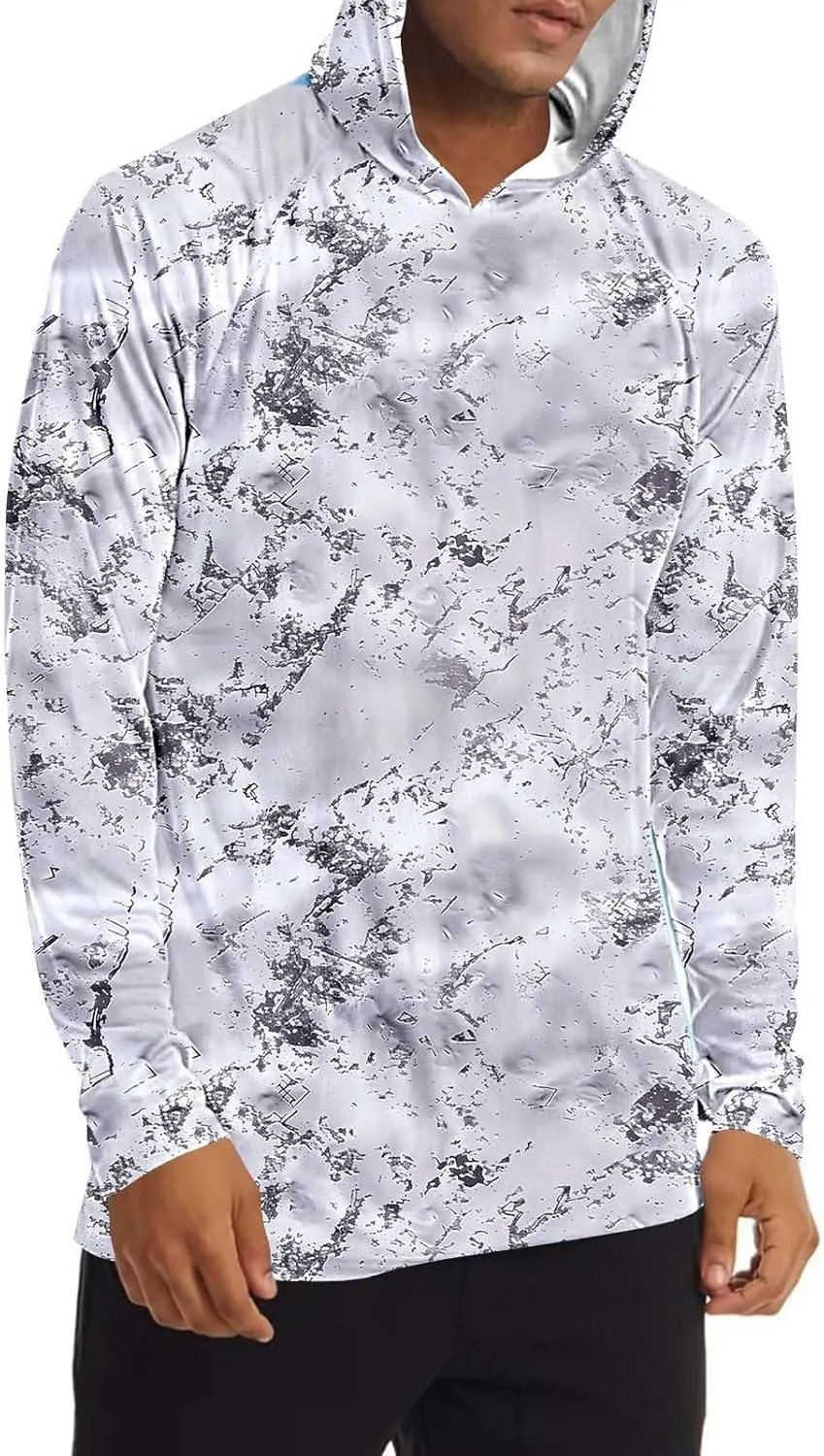 Sun Protection Hoodie Shirt For Men UPF 50  Long Sleeve Rash Guard Lightweight Camo UV Shirts For Outdoor Fishing