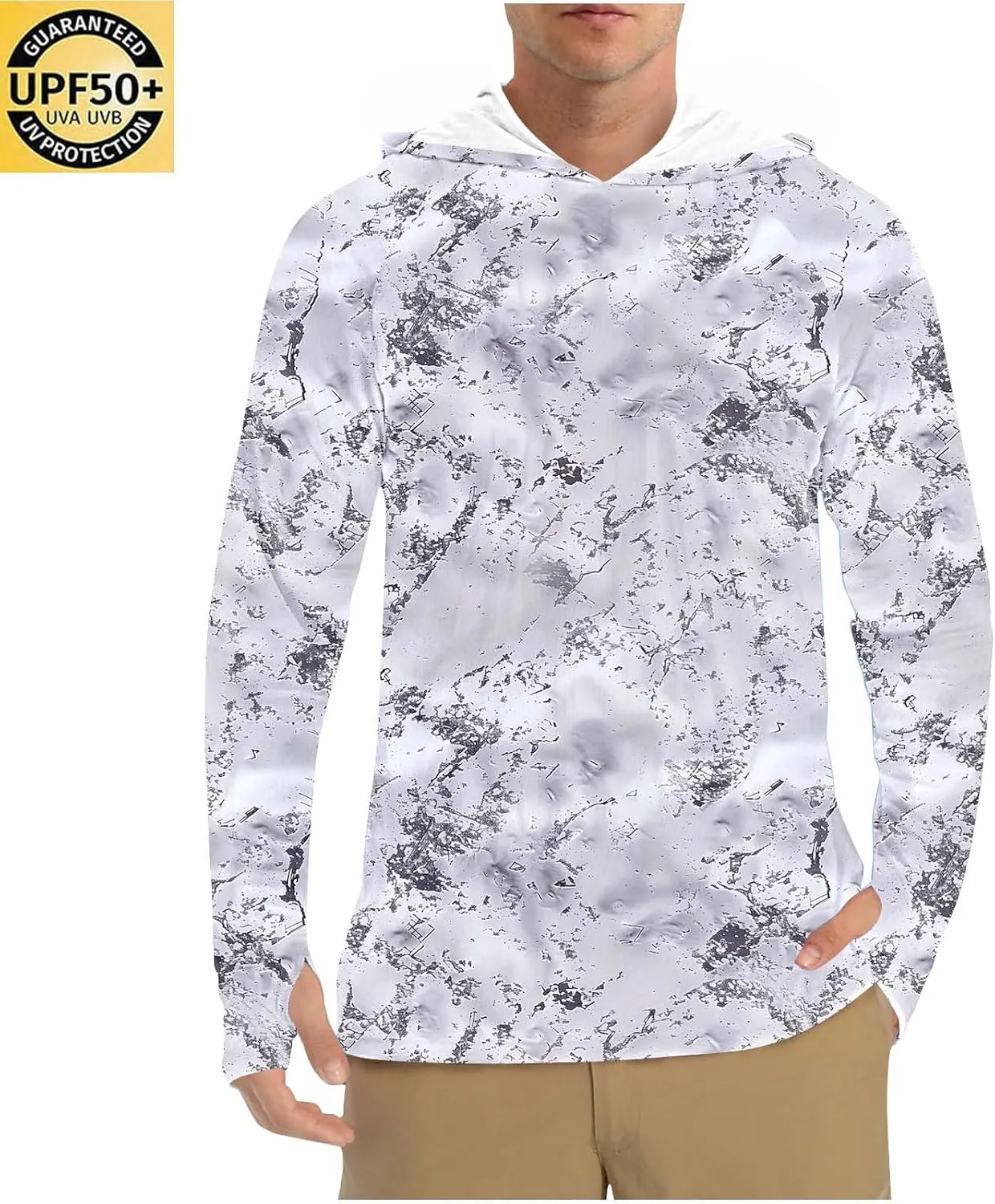 Sun Protection Hoodie Shirt For Men UPF 50  Long Sleeve Rash Guard Lightweight Camo UV Shirts For Outdoor Fishing