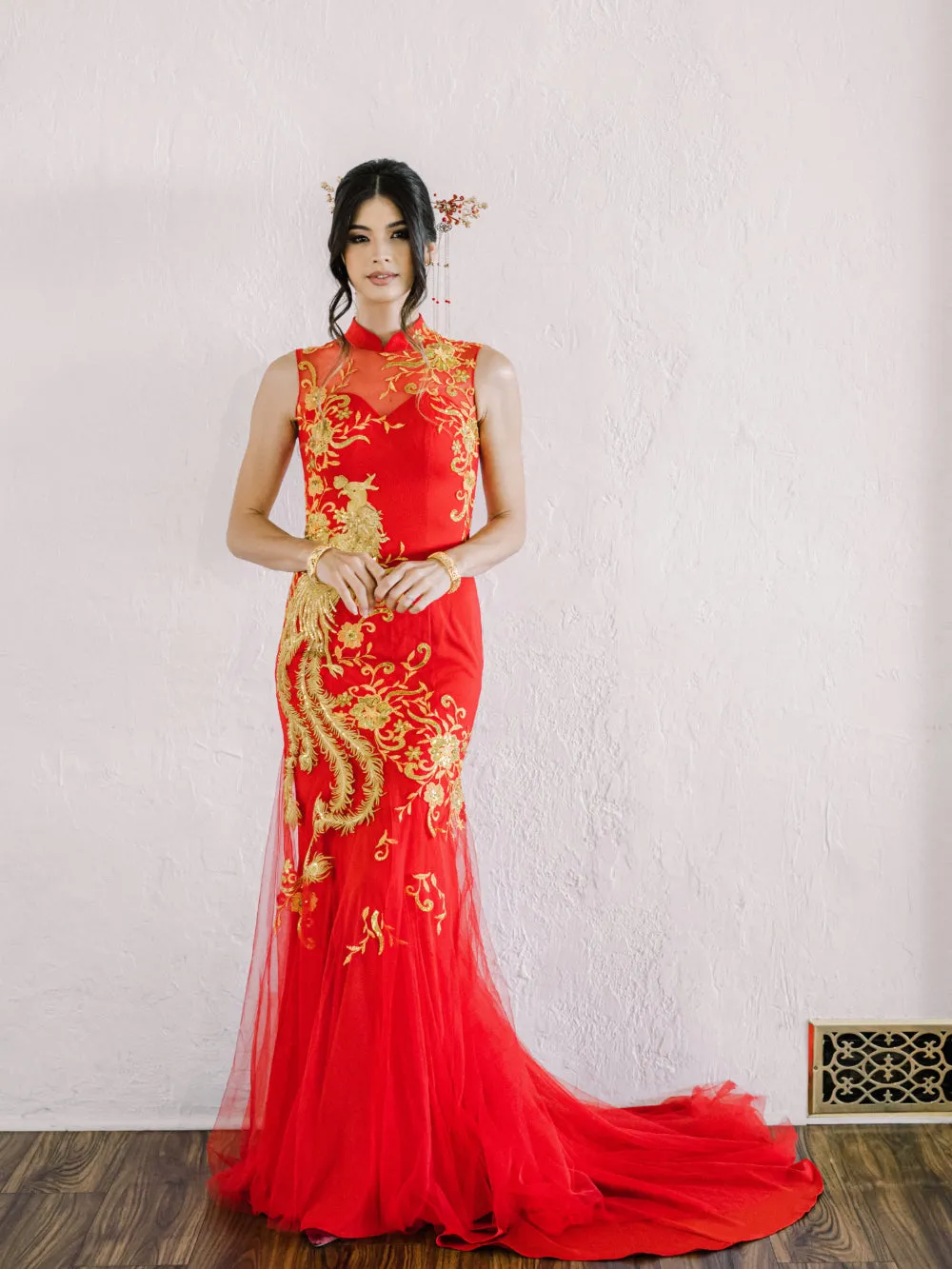 Suni Bespoke Dress | Red & Gold Mermaid Chinese Wedding Dress