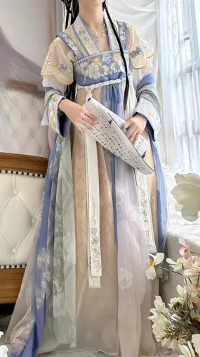 Tang Qixiong Ruqun Blue and Green Ancient Chinese Dress